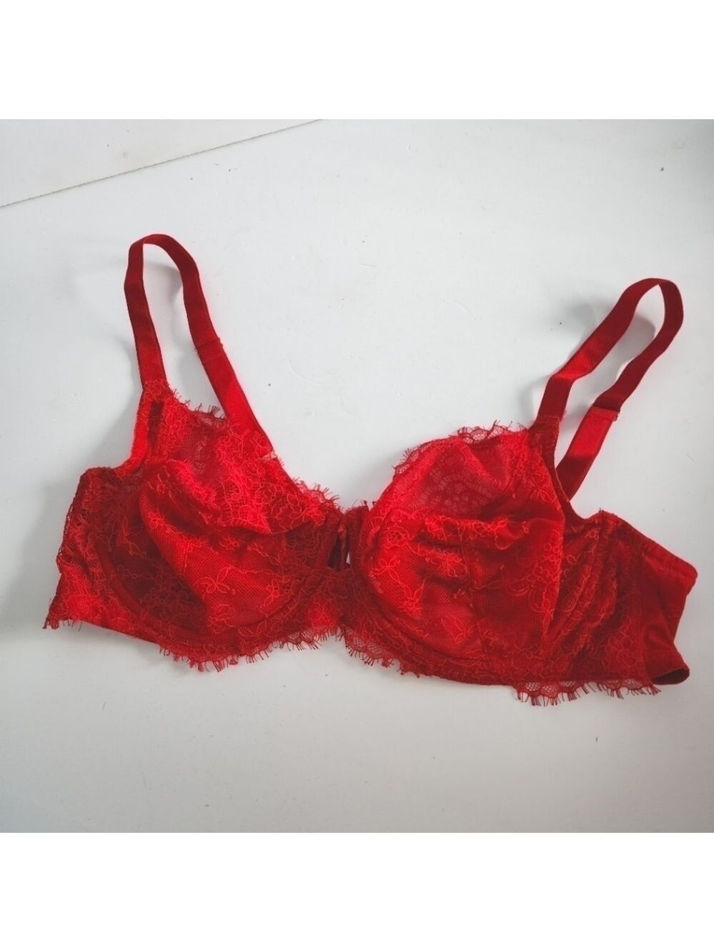 Victoria's Secret Red Unlined Lace Demi Bra 38D